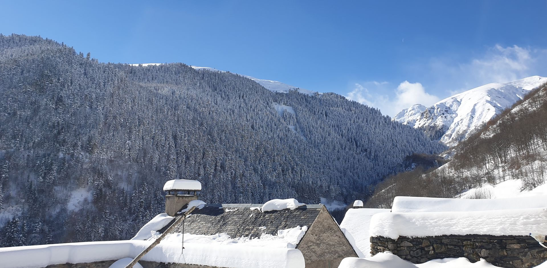 Valée d'Aulon, toit des maisons et montagne