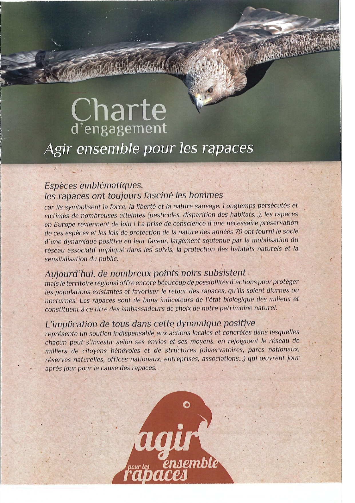 Charte d'engagement AGIR ENSEMBLE POUR LES RAPACES